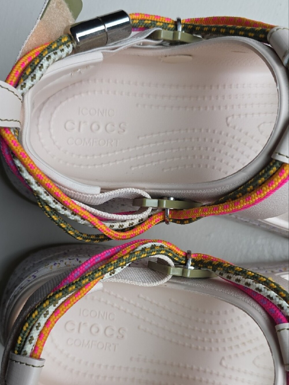 CROCS Cream Platform Sport Sandals with Multicolor Ankle Trim - Picture 2 of 4
